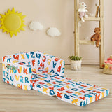 2-in-1 Convertible Kids Sofa with Velvet Fabric-Multicolor