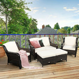 5 Pieces Patio Rattan Sofa Set with Cushion and Ottoman-Off White