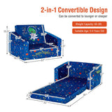 2-in-1 Convertible Kids Sofa with Velvet Fabric-Blue