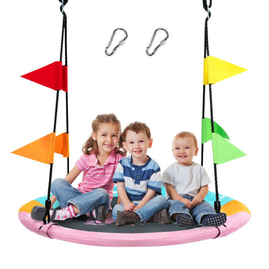 40 Inch Flying Saucer Tree Swing with Hanging Straps Monkey-Pink