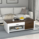 Modern Coffee Table with Front Back Drawers and Compartments for Living Room