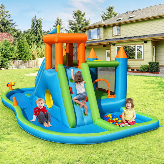 Inflatable Water Slide Kids Bounce House Splash Water Pool with 735W Blower