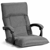 14-Position Adjusting Lazy Sofa Chair with Waist Pillow and Armrests-Gray