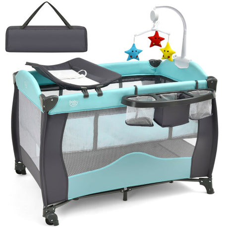 3-in-1 Baby Playard Portable Infant Nursery Center with Music Box-Green