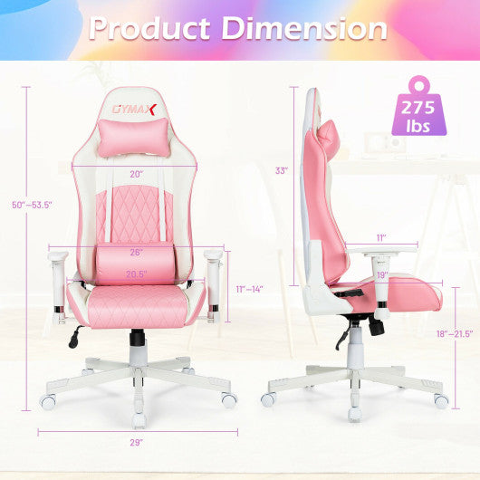 Ergonomic High Back Computer Desk Chair with Headrest and Lumbar Support-Pink