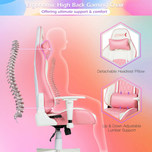 Ergonomic High Back Computer Desk Chair with Headrest and Lumbar Support-Pink