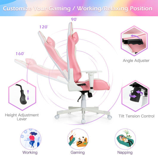 Ergonomic High Back Computer Desk Chair with Headrest and Lumbar Support-Pink