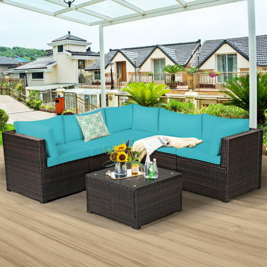 6 Pieces Patio Furniture Sofa Set with Cushions for Outdoor-Turquoise