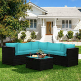 6 Pieces Patio Furniture Sofa Set with Cushions for Outdoor-Turquoise