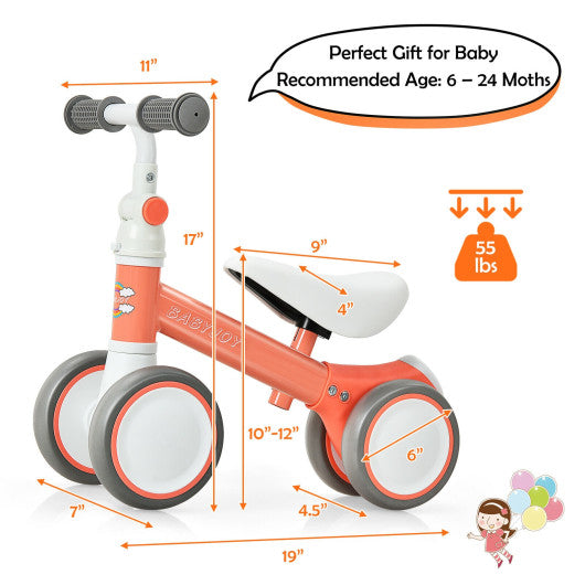 Baby Balance Bike with Adjustable seat and Handlebar for 6 - 24 Months-Pink