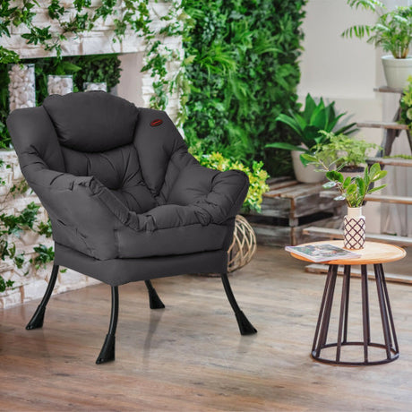 Modern Polyester Fabric Lazy Chair with Steel Frame and Side Pocket-Gray