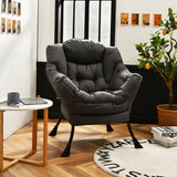 Modern Polyester Fabric Lazy Chair with Steel Frame and Side Pocket-Gray