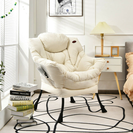 Modern Polyester Fabric Lazy Chair with Steel Frame and Side Pocket-Beige