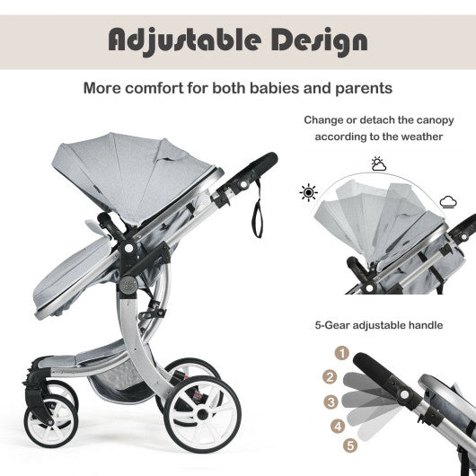 Folding Aluminum Infant Reversible Stroller with Diaper Bag-Gray