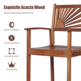 2 Pieces Outdoor Acacia Wood Bar Chairs with Sunflower Backrest and Armrests