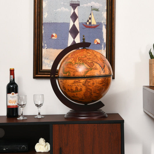 19 Inch 16th Century Nautical Map Tabletop Globe Wine Cabinet-Brown