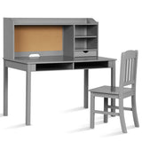 Kids Desk and Chair Set Study Writing Desk with Hutch and Bookshelves-Gray