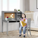 Kids Desk and Chair Set Study Writing Desk with Hutch and Bookshelves-Gray