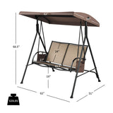 2-Person Patio Swing with Adjustable Canopy and 2 Storage Pocket-Brown