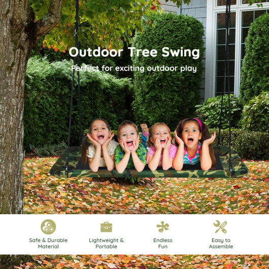 60 Inches Platform Tree Swing Outdoor with  2 Hanging Straps-Camouflage