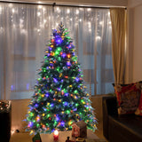 Pre-Lit Snowy Christmas Hinged Tree with Flash Modes and Multi-Color Lights-6 ft