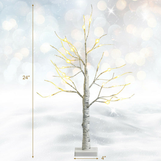 2 Feet Pre-lit White Twig Birch Tree Battery Powered for Christmas Holiday