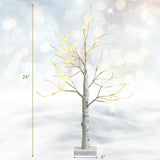 2 Feet Pre-lit White Twig Birch Tree Battery Powered for Christmas Holiday