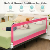 71 Inch Extra Long Swing Down Bed Guardrail with Safety Straps-Pink