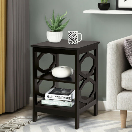 2 Pieces 3-tier Nightstand Sofa Side End Accent Table Storage Display Shelf-Black