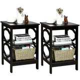 2 Pieces 3-tier Nightstand Sofa Side End Accent Table Storage Display Shelf-Black