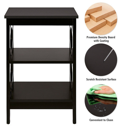 2 Pieces 3-tier Nightstand Sofa Side End Accent Table Storage Display Shelf-Black