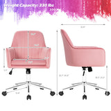 Velvet Accent Office Armchair with Adjustable Swivel and Removable Cushion-Pink