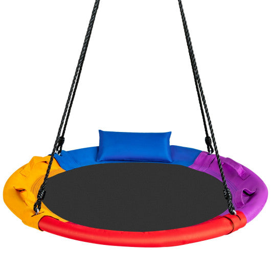 40 inch Saucer Tree Outdoor Round Platform Swing with Pillow and Handle-Multicolor