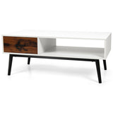 Rectangular Wooden Coffee Table with Drawer and Open Storage Shelf