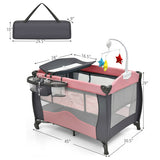 3-in-1 Baby Playard Portable Infant Nursery Center with Music Box-Pink