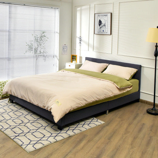 Full Upholstered Platform Bed Frame with Headboard Wood Slat-Gray