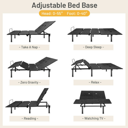 Queen Size Adjustable Bed Base with Head and Foot Incline