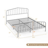 Queen Size Metal Bed Frame Platform Headboard and Footboard with Storage-Silver