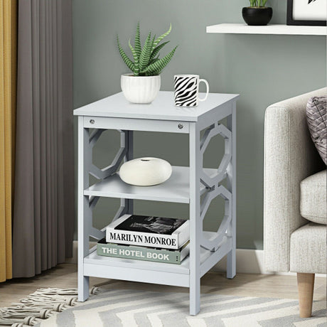 2 Pieces 3-tier Nightstand Sofa Side End Accent Table Storage Display Shelf-Gray