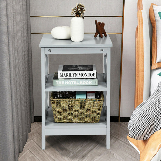 2 Pieces 3-tier Nightstand Sofa Side End Accent Table Storage Display Shelf-Gray