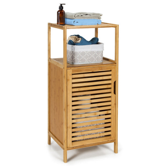 Bamboo Bathroom Storage Floor Cabinet with Door and Shelf Corner Cabinet