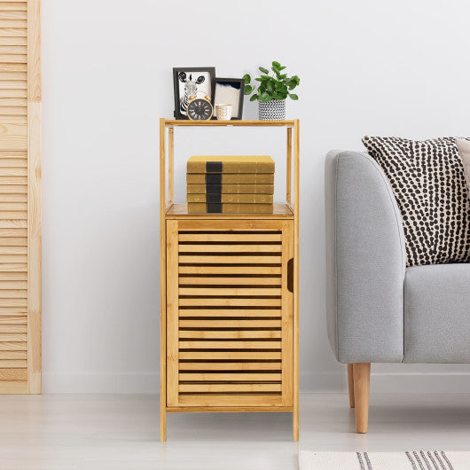 Bamboo Bathroom Storage Floor Cabinet with Door and Shelf Corner Cabinet