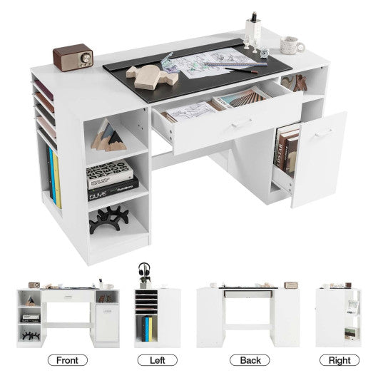 Sewing Craft Table Home Office Computer Desk with Storage Shelves and Drawer