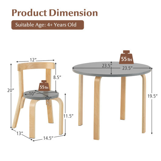 5-Piece Kids Wooden Curved Back Activity Table and Chair Set with Toy Bricks Grey