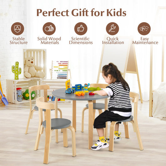 5-Piece Kids Wooden Curved Back Activity Table and Chair Set with Toy Bricks Grey