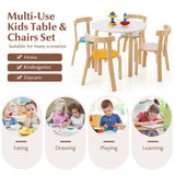 5-Piece Kids Wooden Curved Back Activity Table and Chair Set withToy Bricks