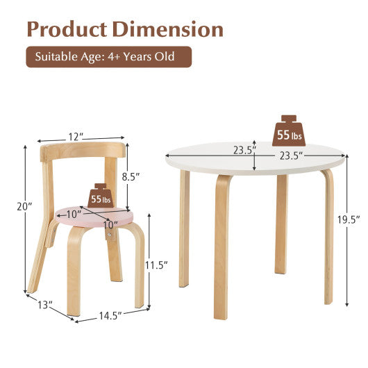 5-Piece Kids Wooden Curved Back Activity Table and Chair Set withToy Bricks