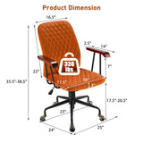 Velvet Home Office Chair with Wooden Armrest Orange