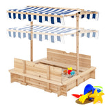 Kids Wooden Sandbox with Canopy and Bench Seats