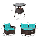 4 Pieces Outdoor Cushioned Rattan Furniture Set-Turquoise